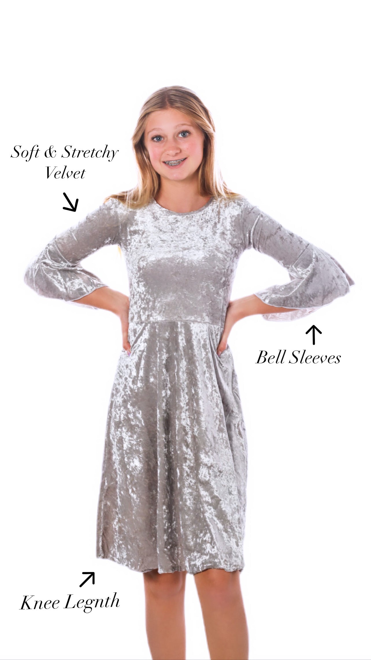 Tween Velvet Crush Dress - Silver