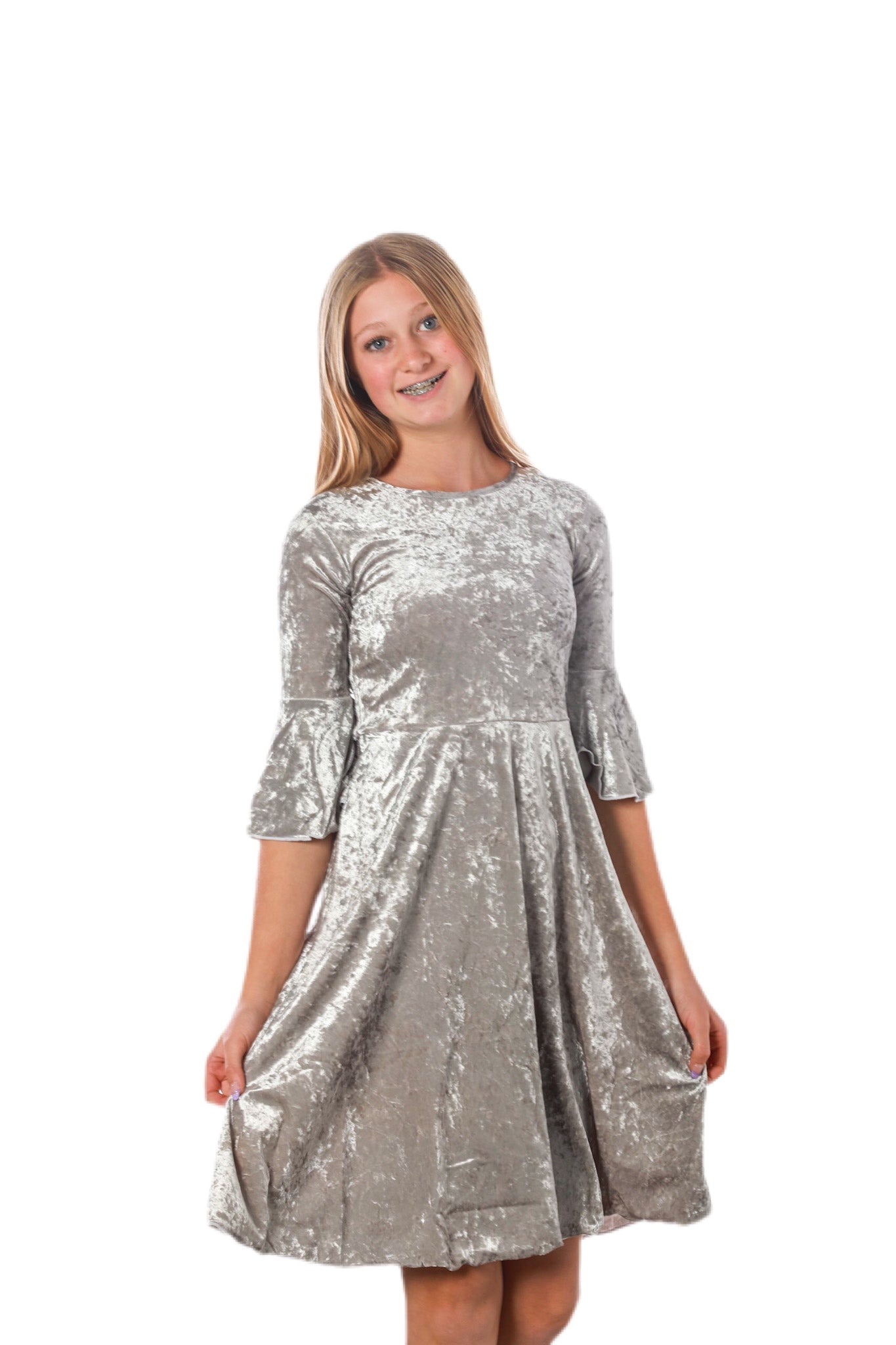 Tween Velvet Crush Dress - Silver