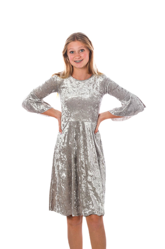 Tween Velvet Crush Dress - Silver