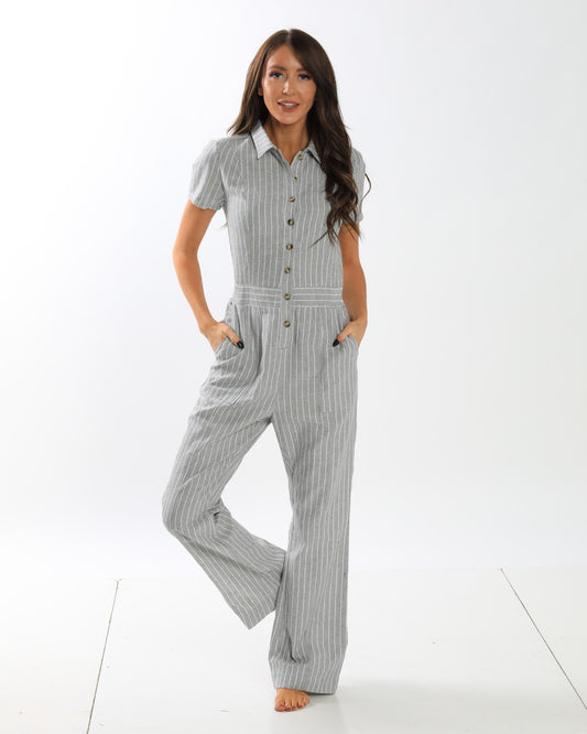 Pinstripe Grey Linen Jumpsuit