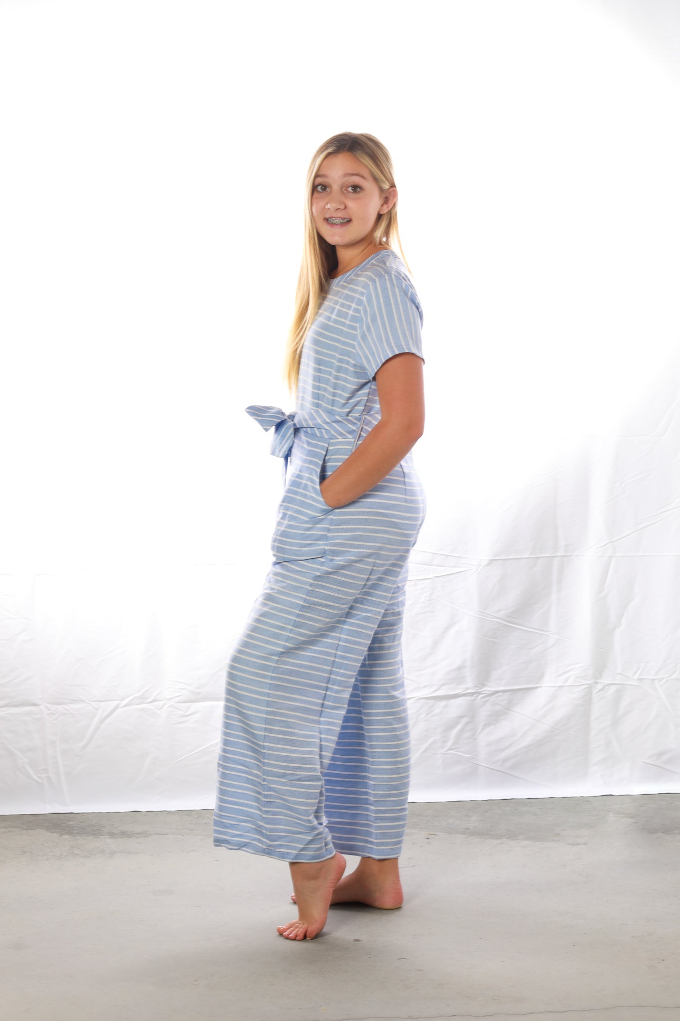 Teen Striped Linen Jumpsuit