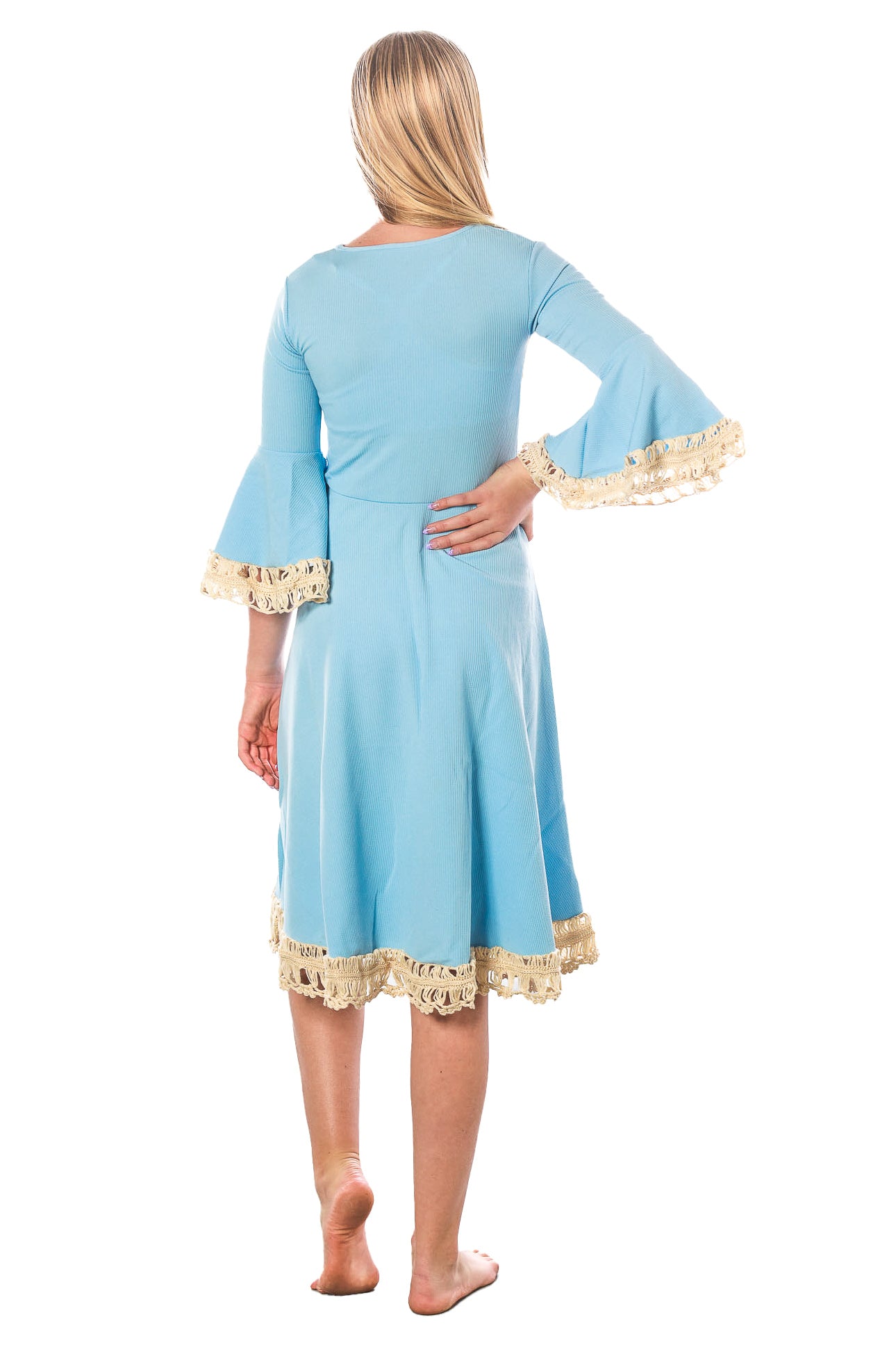 Tween Crochet-Trimmed Dress - Blue