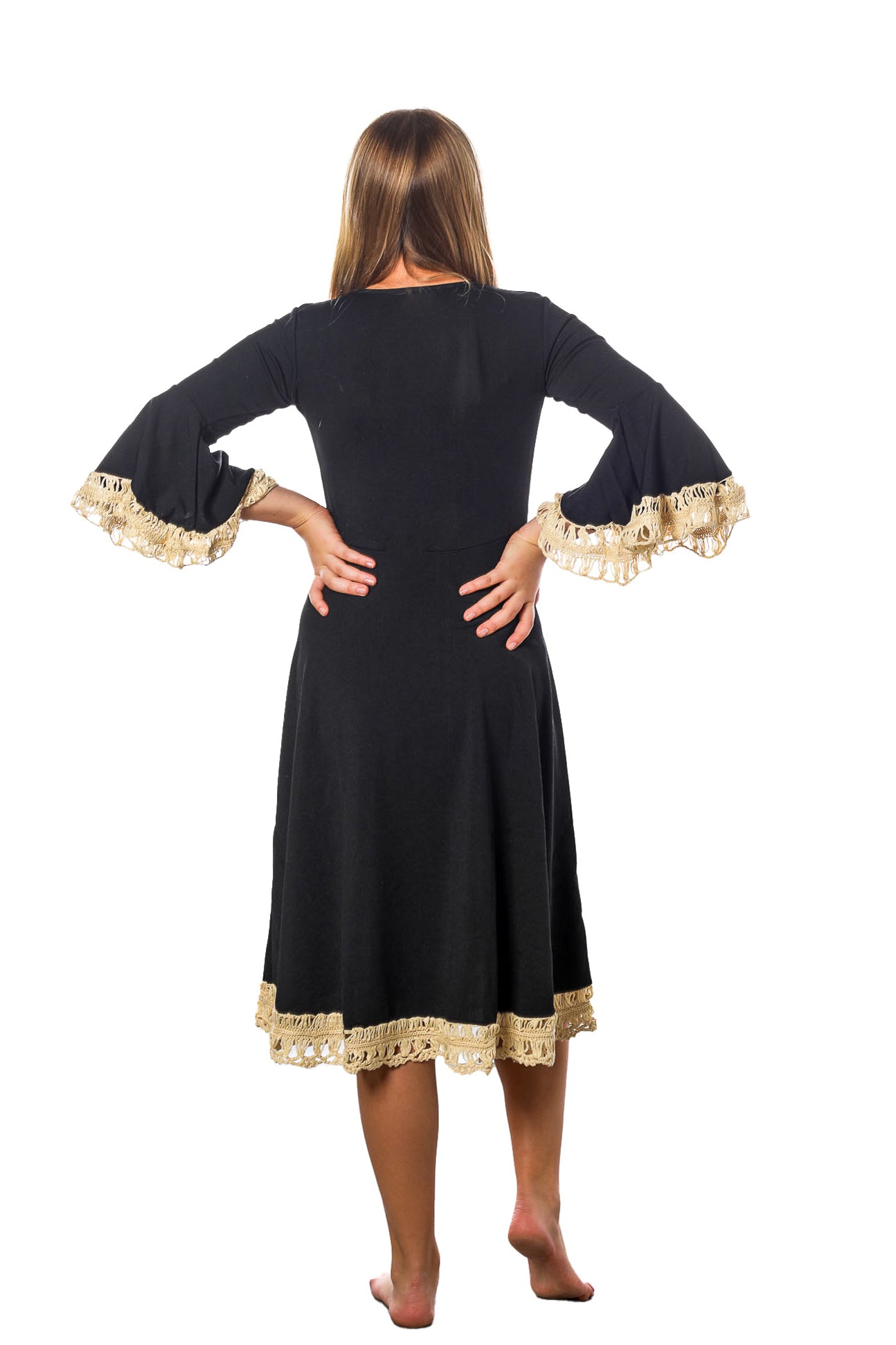 Tween Crochet-Trimmed Dress - Black