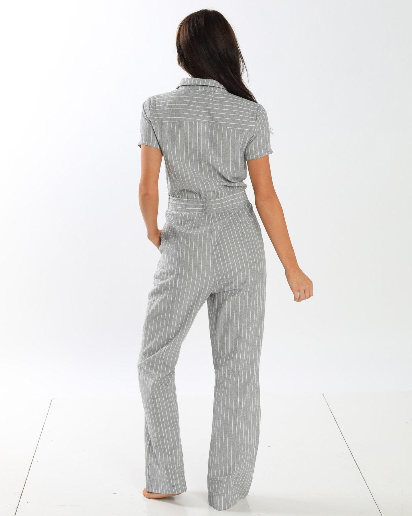 Pinstripe Grey Linen Jumpsuit